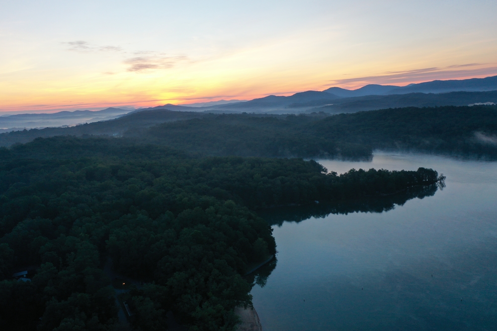 Sunrise over Lake Blue Ridge, Georgia, in summer